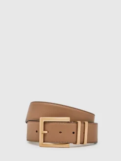 Fauve/taupe - Reiss Brompton Leather Square Buckle Ceintures