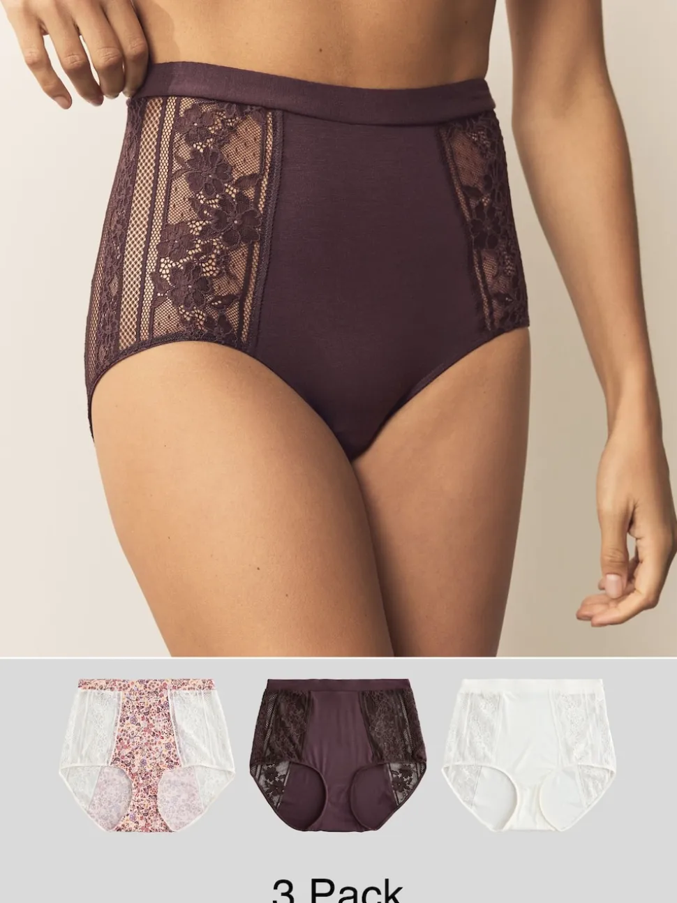 Fleuri - Lot de 3 culottes en modal et dentelle