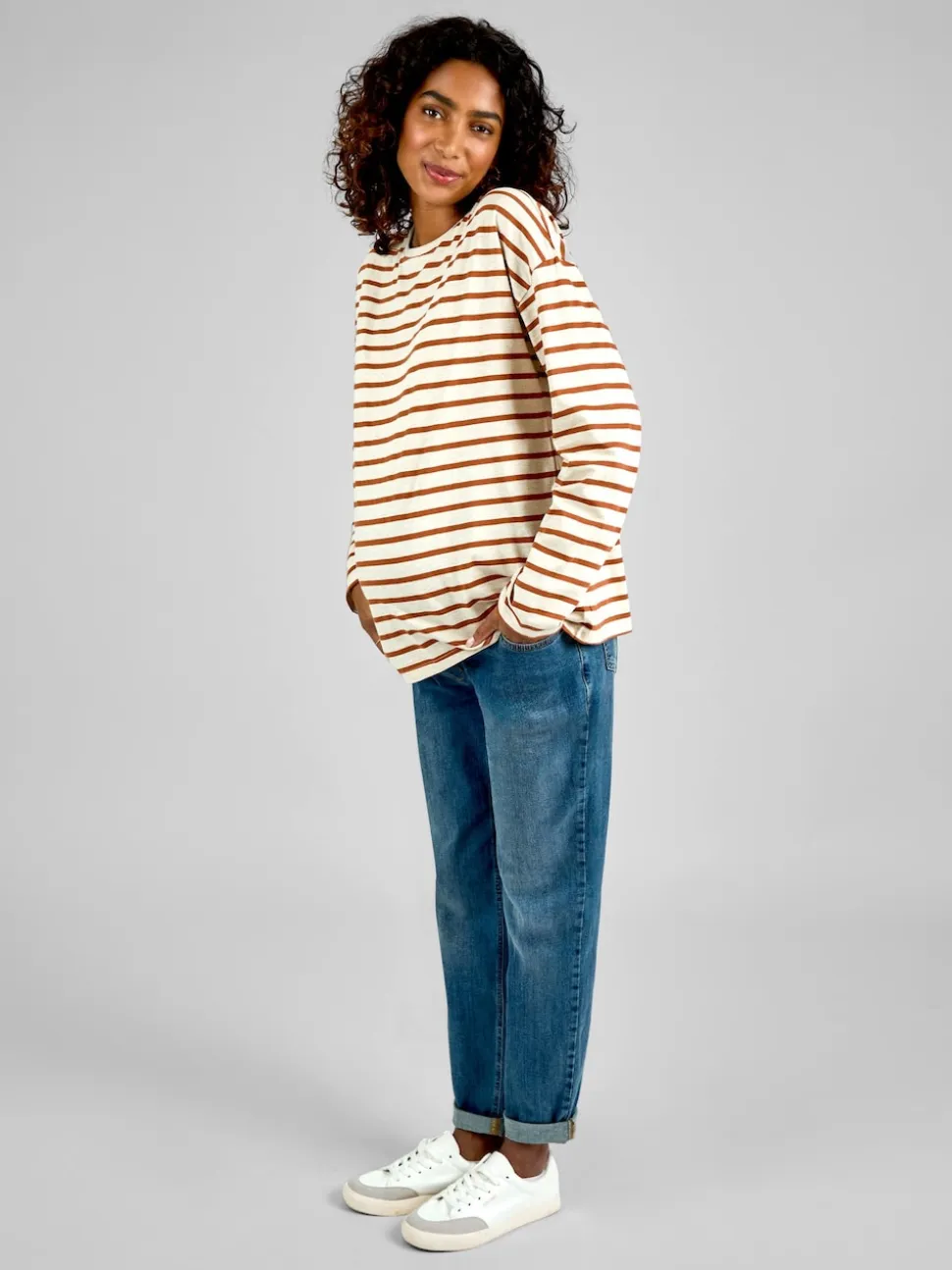 Flocons d'avoine & Caramel - Jojo Maman Bébé Rayure Long Sleeve Boyfriend Maternity T-shirt