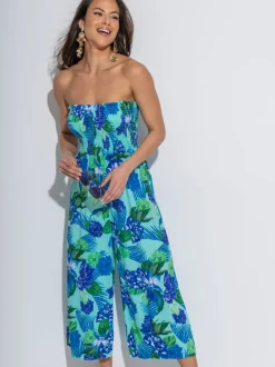 Floral bleu - Combinaison de plage Pour Moi bustier à corsage froncé