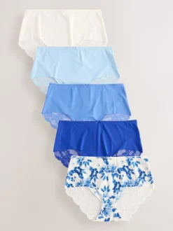 Floral bleu - No VPL Lace Back Briefs 5 Pack
