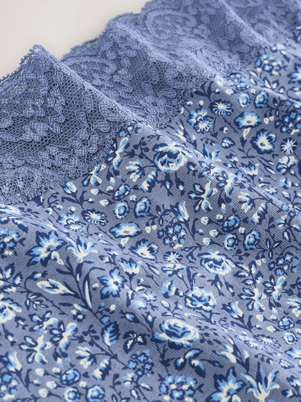 Floral Blue Ditsy - Lot de 4 culottes en coton et dentelle