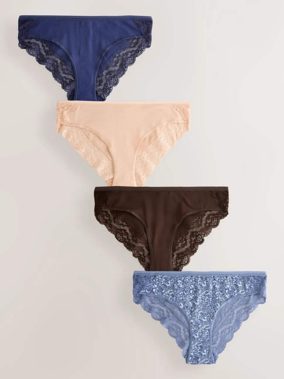 Floral Blue Ditsy - Lot de 4 culottes en coton et dentelle