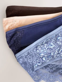 Floral Blue Ditsy - Lot de 4 culottes en coton et dentelle