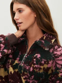 Floral vert - Sweat-shirt en polaire jacquard Teddy Borg à quart de zip