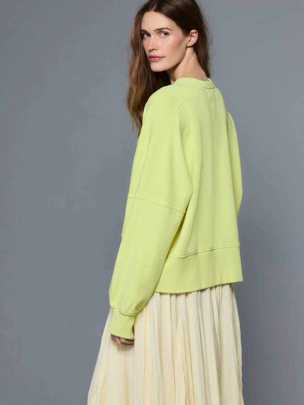 Fluo Lime - Sweat-shirt délavé à col rond