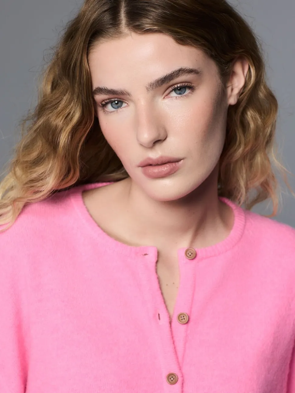 Fluro Rose - Cardigan tricoté à Col rond en laine