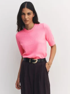 Fluro Rose - Haut super doux en maille à manches courtes