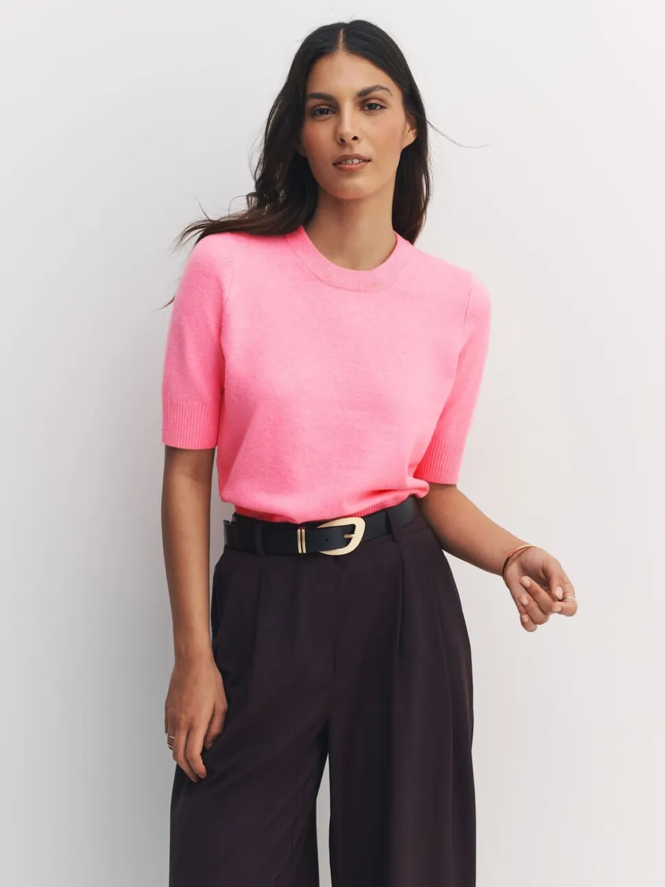 Fluro Rose - Haut super doux en maille à manches courtes