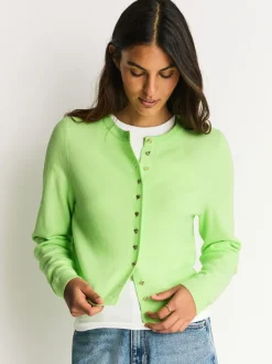 Fluro Vert - Cardigan ajusté ultra-doux à col rond en laine
