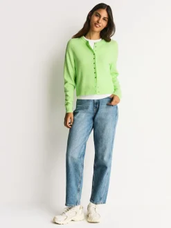 Fluro Vert - Cardigan ajusté ultra-doux à col rond en laine