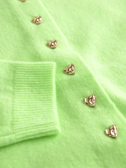 Fluro Vert - Cardigan ajusté ultra-doux à col rond en laine