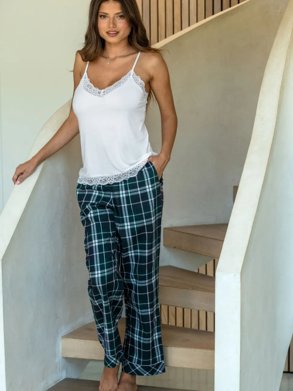 Forêt Noire - Pantalon Pour Moi Cosy en coton brossé à carreaux