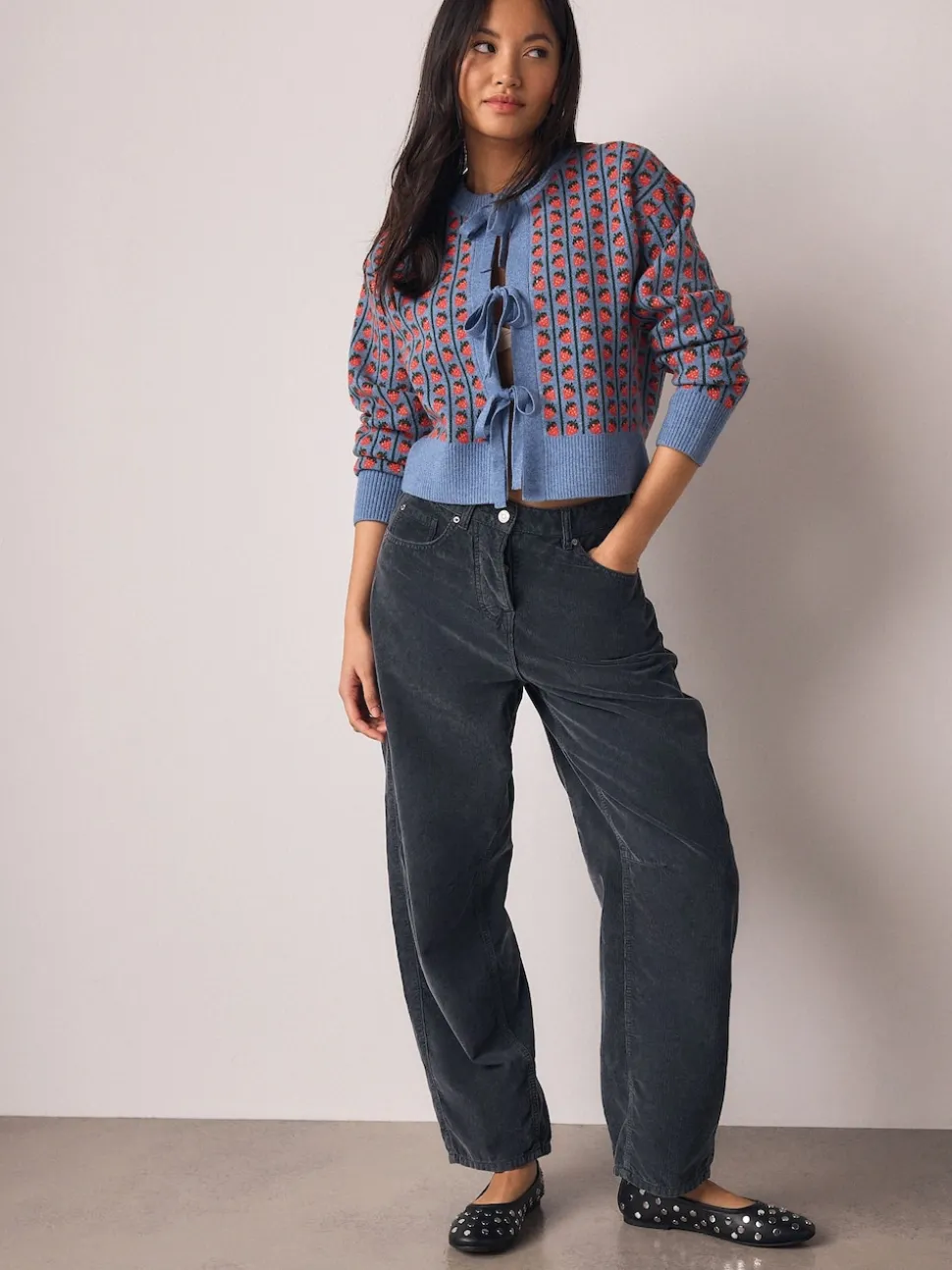 Fraise bleue - Cardigan super doux en maille avec cravate devant