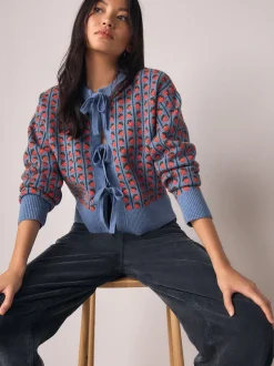 Fraise bleue - Cardigan super doux en maille avec cravate devant