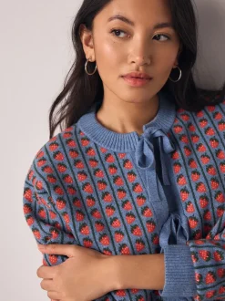 Fraise bleue - Cardigan super doux en maille avec cravate devant