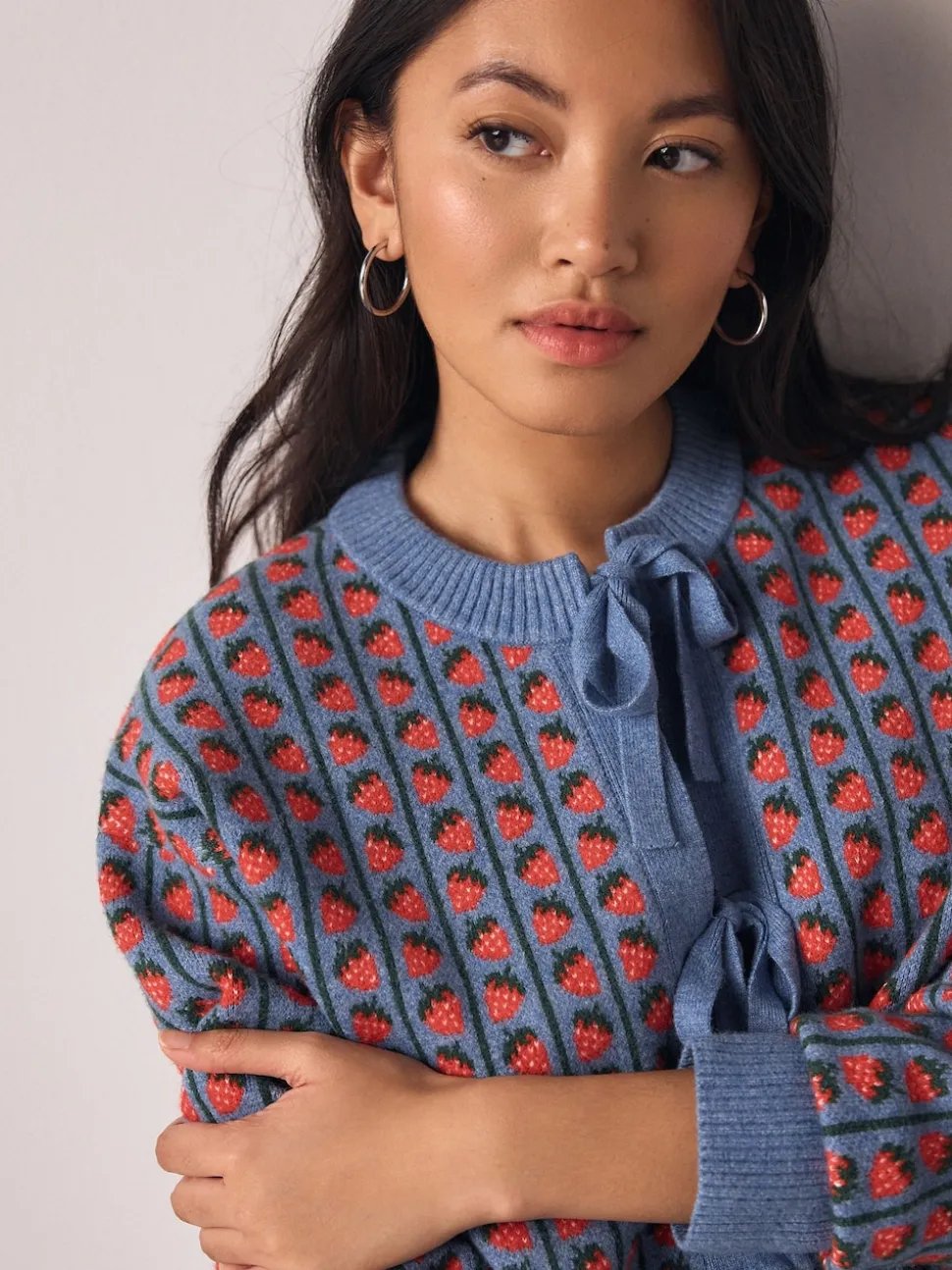 Fraise bleue - Cardigan super doux en maille avec cravate devant