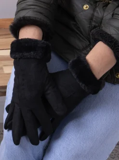 Gants d’hiver Totes Isotoner en daim à un point pour femme avec poignets en fausse fourrure