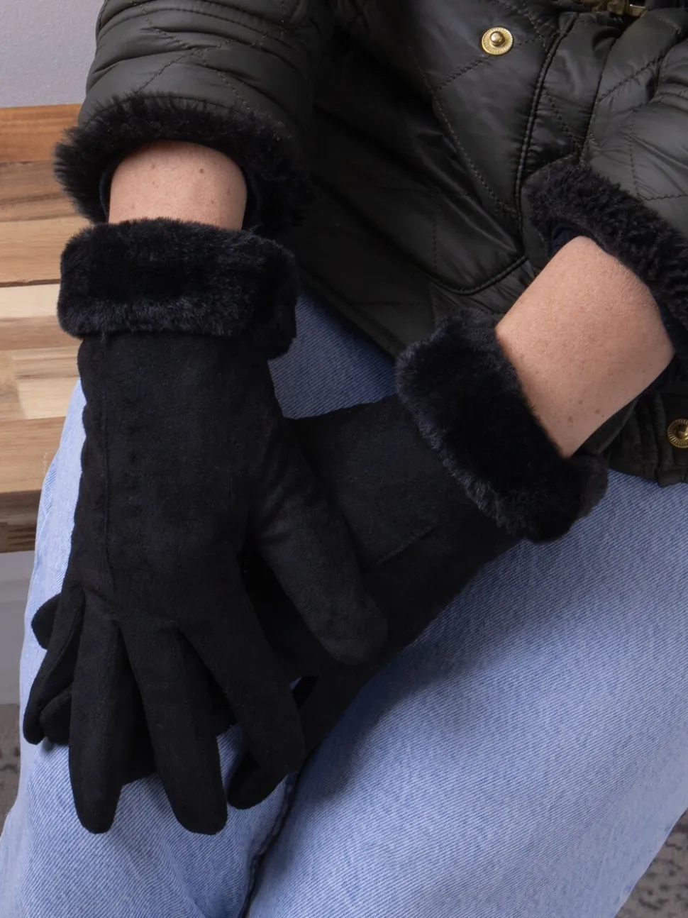 Gants d’hiver Totes Isotoner en daim à un point pour femme avec poignets en fausse fourrure
