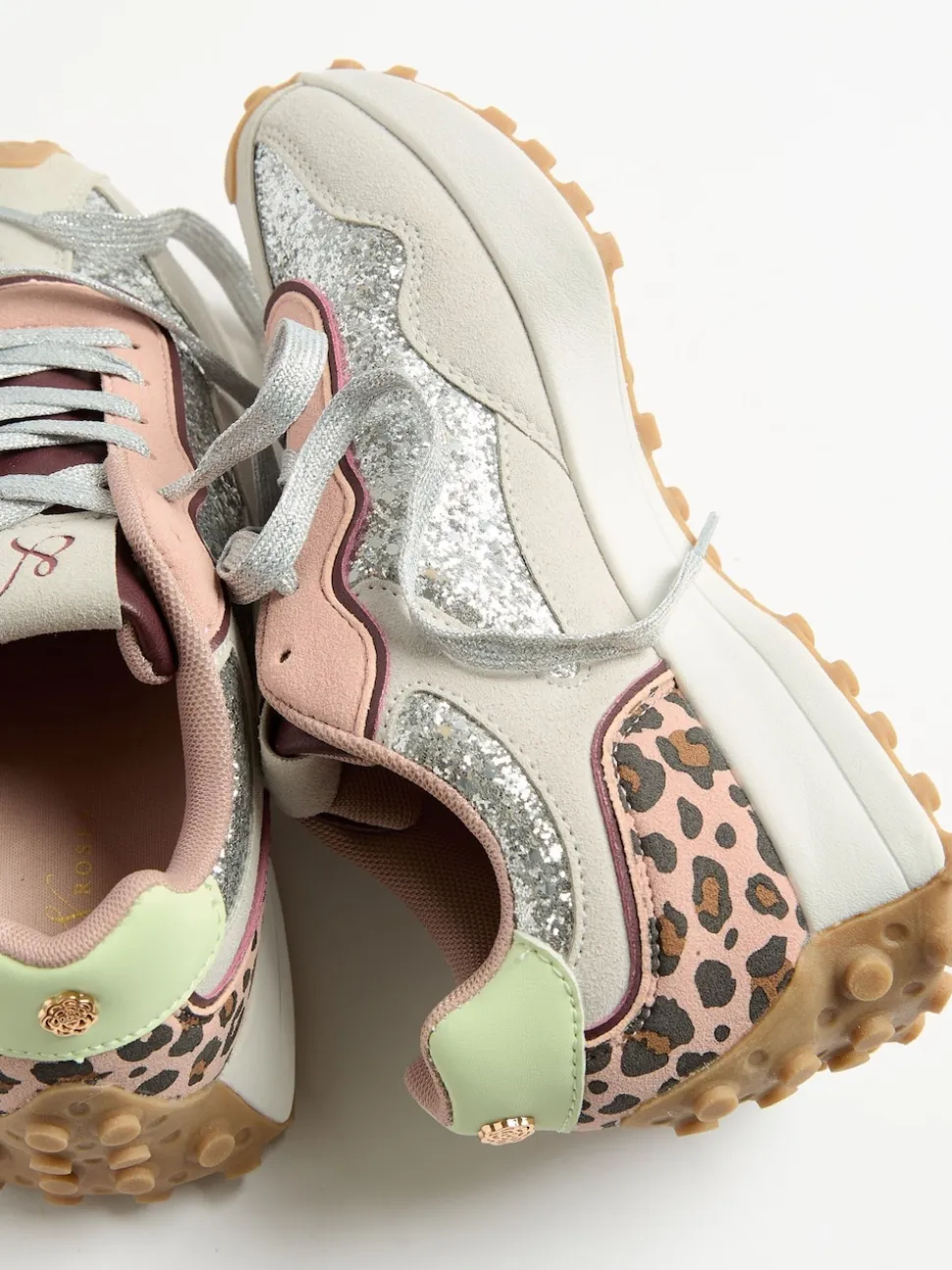 Glitter d'argent - Baskets de jogging Love & Roses Mix Material Retro Comfort