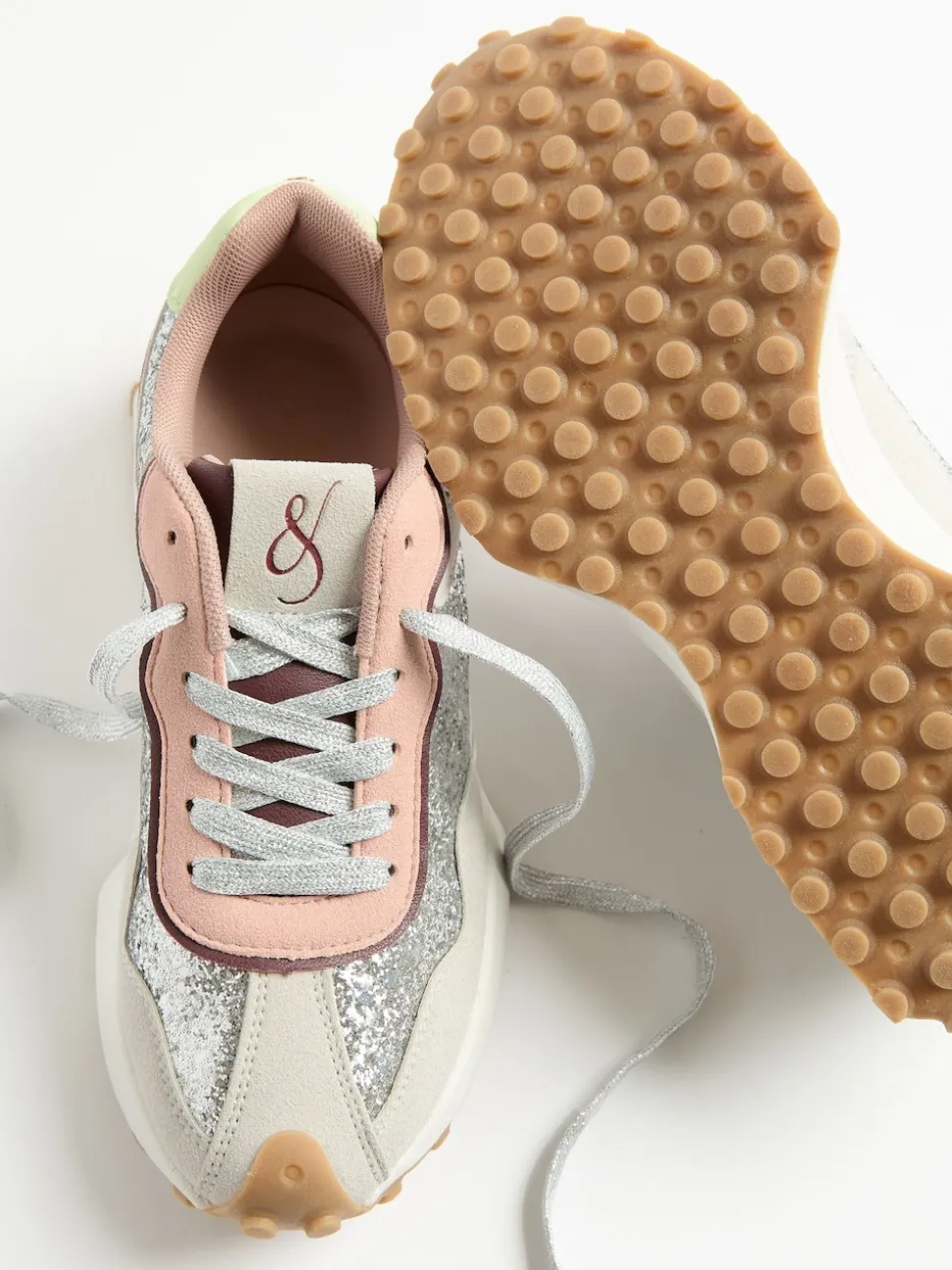 Glitter d'argent - Baskets de jogging Love & Roses Mix Material Retro Comfort