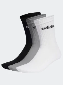 Gris - Adidas Linear Crew Cushioned Socks 3 Pack