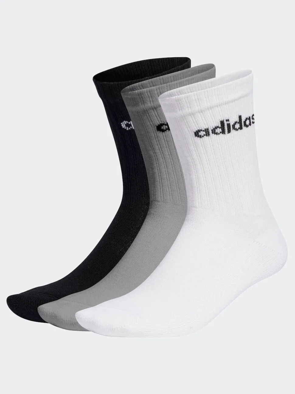 Gris - Adidas Linear Crew Cushioned Socks 3 Pack