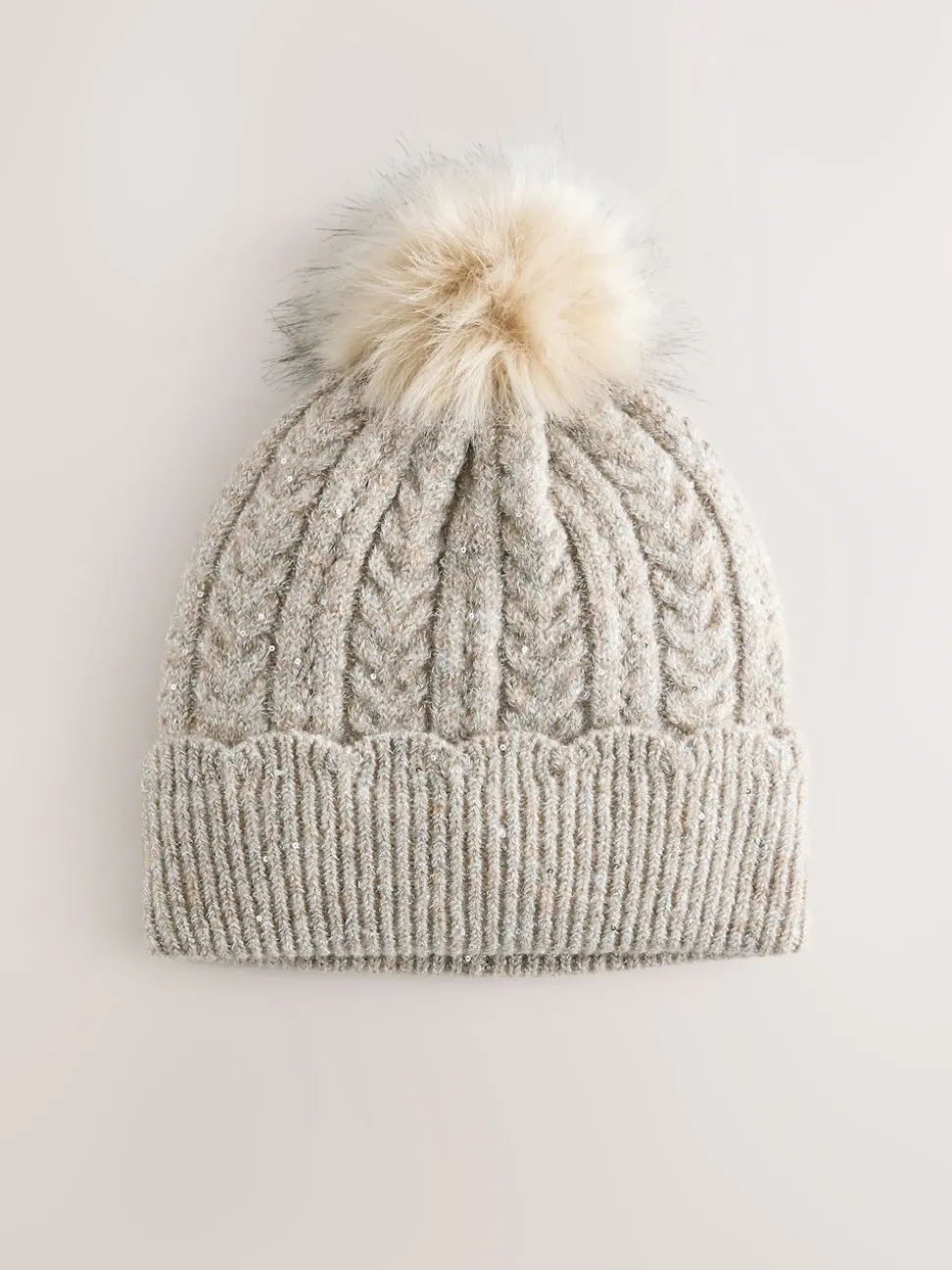 Gris - Bonnet à pompons en maille étincelante