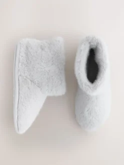 Gris - Chaussons style boots en fausse fourrure