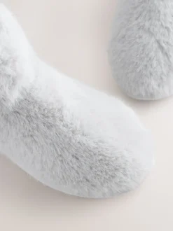 Gris - Chaussons style boots en fausse fourrure