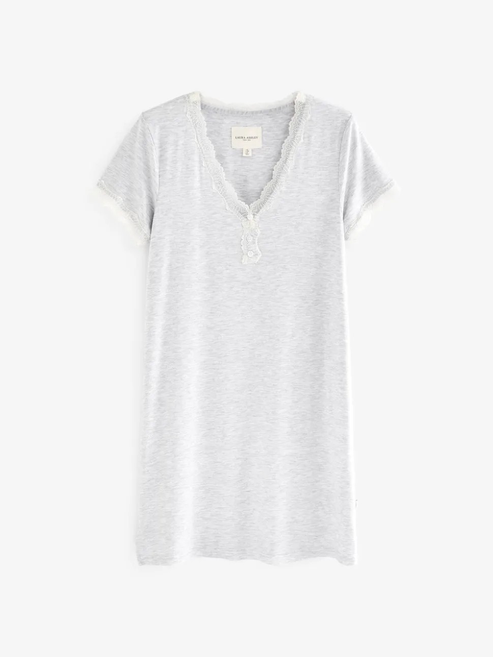 Gris - Chemise de nuit Laura Ashley avec bordure en dentelle modale