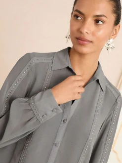 Gris - Chemise Love & Roses à manches longues boutonnée