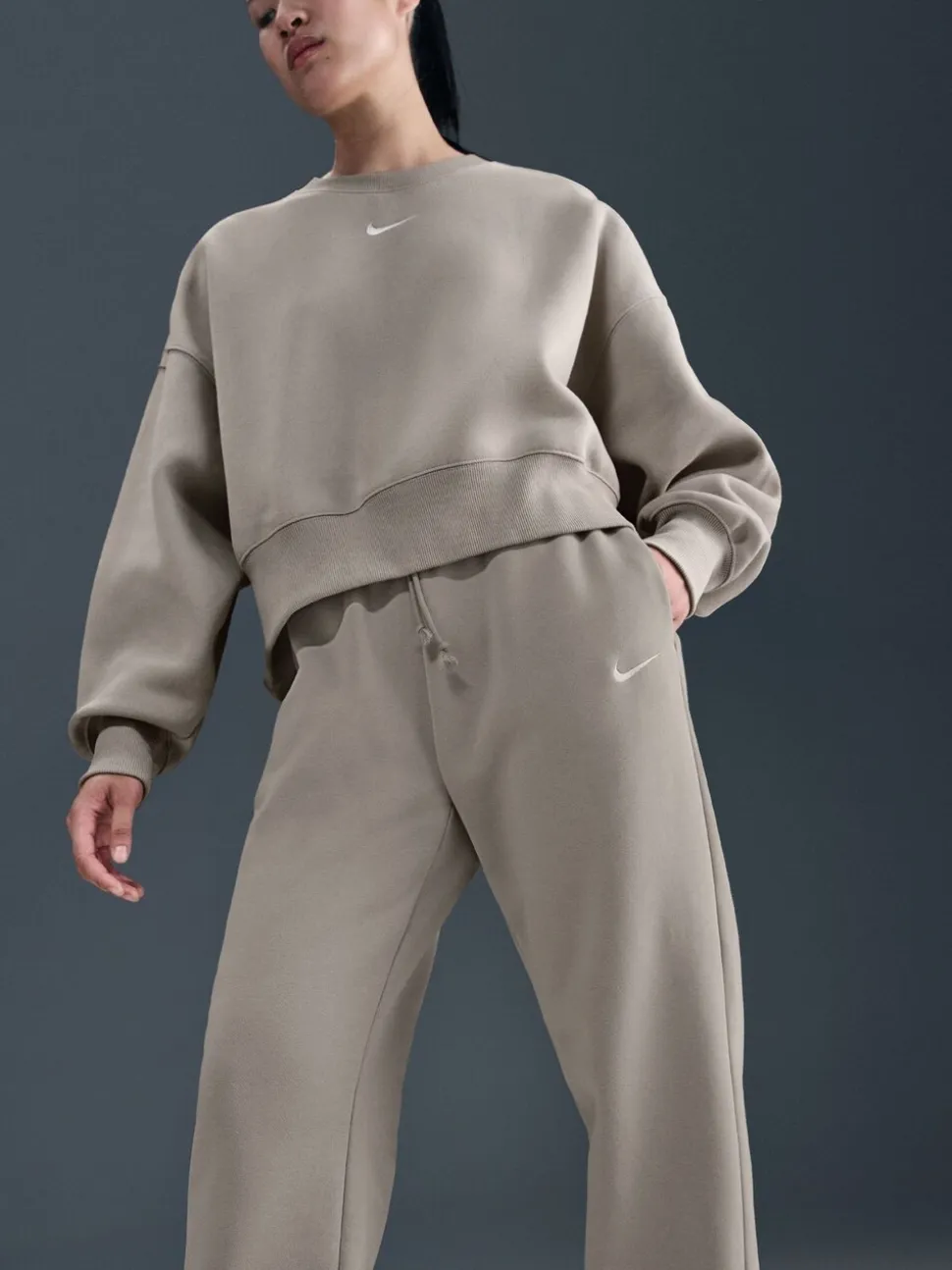 Gris - Jogging oversize en polaire Phoenix taille haute Nike