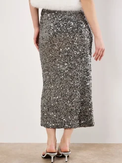 Gris - Jupe mi-longue à sequins Apricot