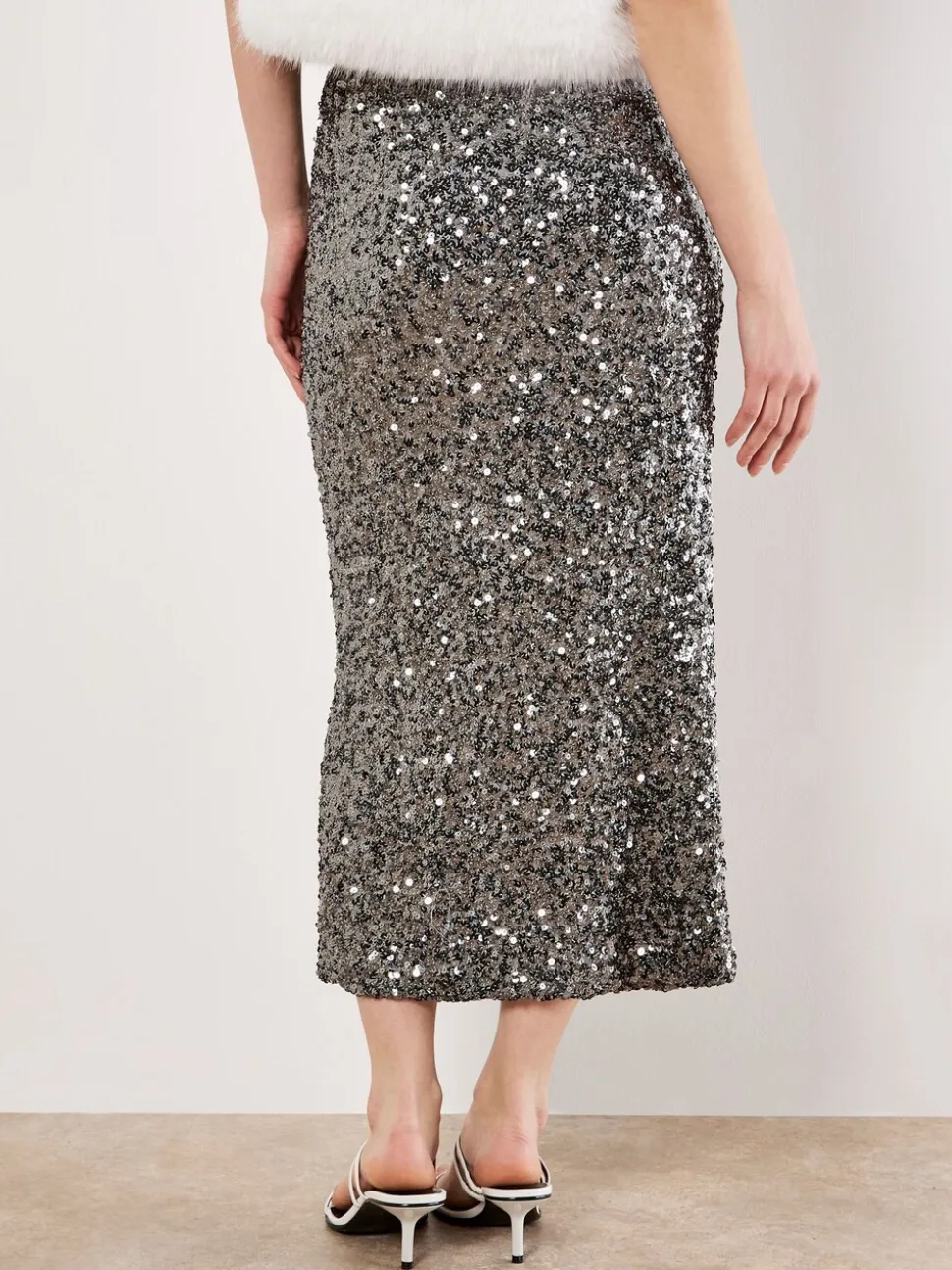 Gris - Jupe mi-longue à sequins Apricot