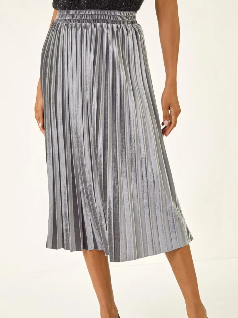 Gris - Jupes Roman Velvet plissées mi-longues