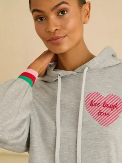 Gris à liserés arc-en-ciel - Sweat à capuche Love & Roses Lounge en jersey