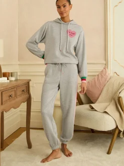 Gris à liserés arc-en-ciel - Sweat à capuche Love & Roses Lounge en jersey