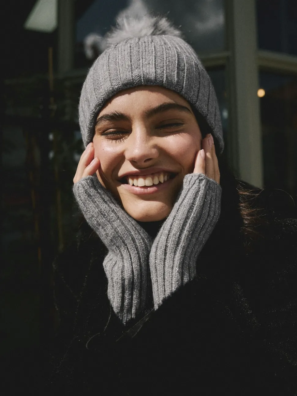 Gris - Lot de 1 gants chauffe-mains côtelés