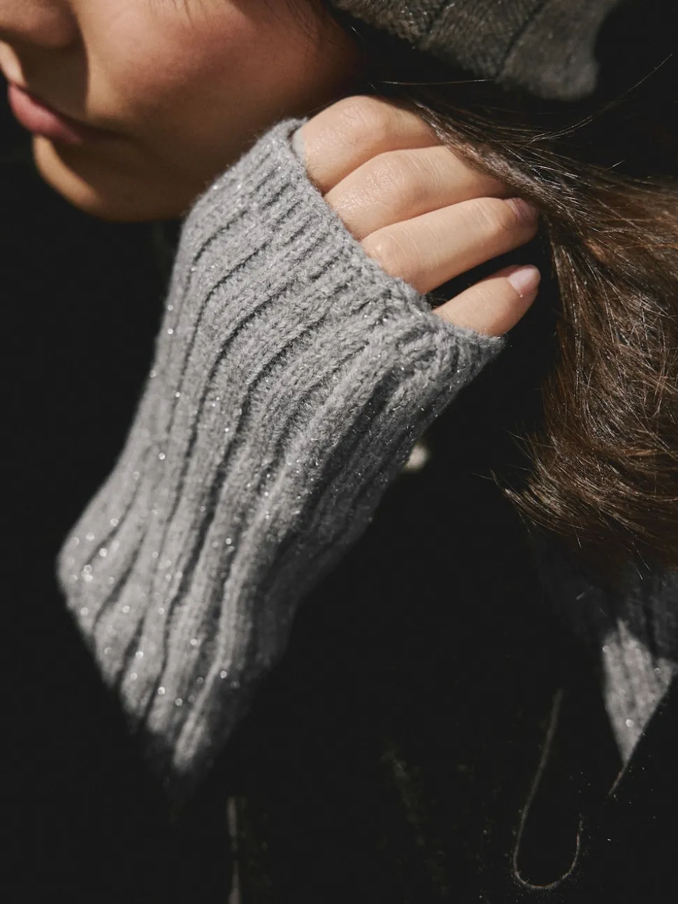 Gris - Lot de 1 gants chauffe-mains côtelés
