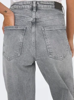 Gris - Only Taille haute Ample 100% Coton Jeans