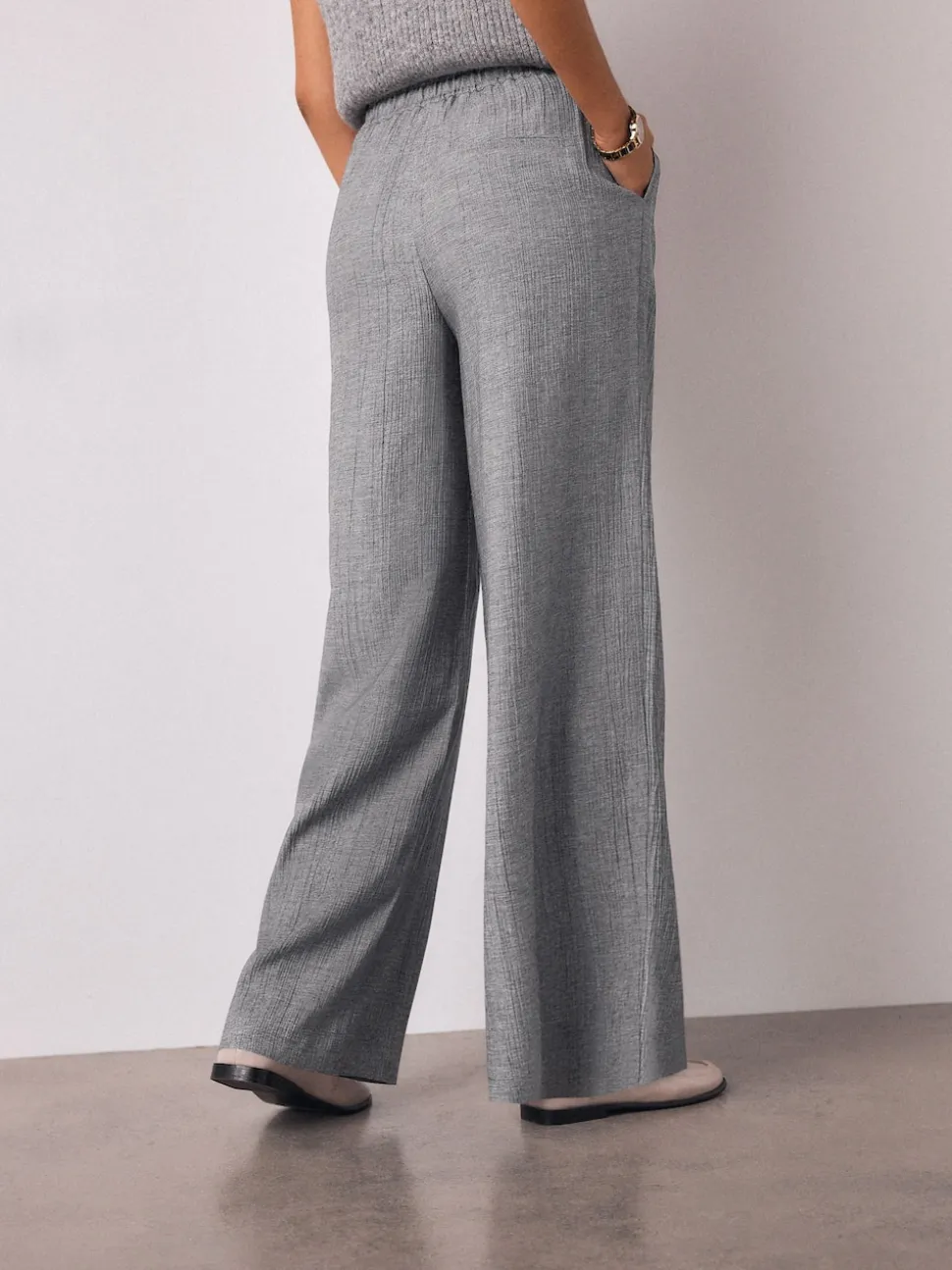 Gris - Pantalons ceinturés à jambes larges en laine