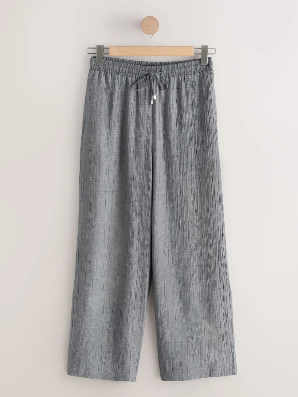 Gris - Pantalons ceinturés à jambes larges en laine