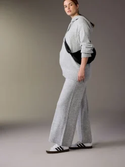 Gris - Pantalons de grossesse en maille à jambe large