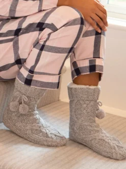 Gris - Pour Moi chaussettes douillettes en maille torsadée