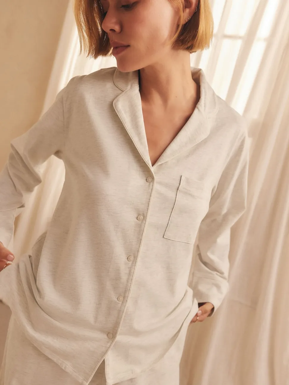 Gris - Pyjama en jersey boutonné