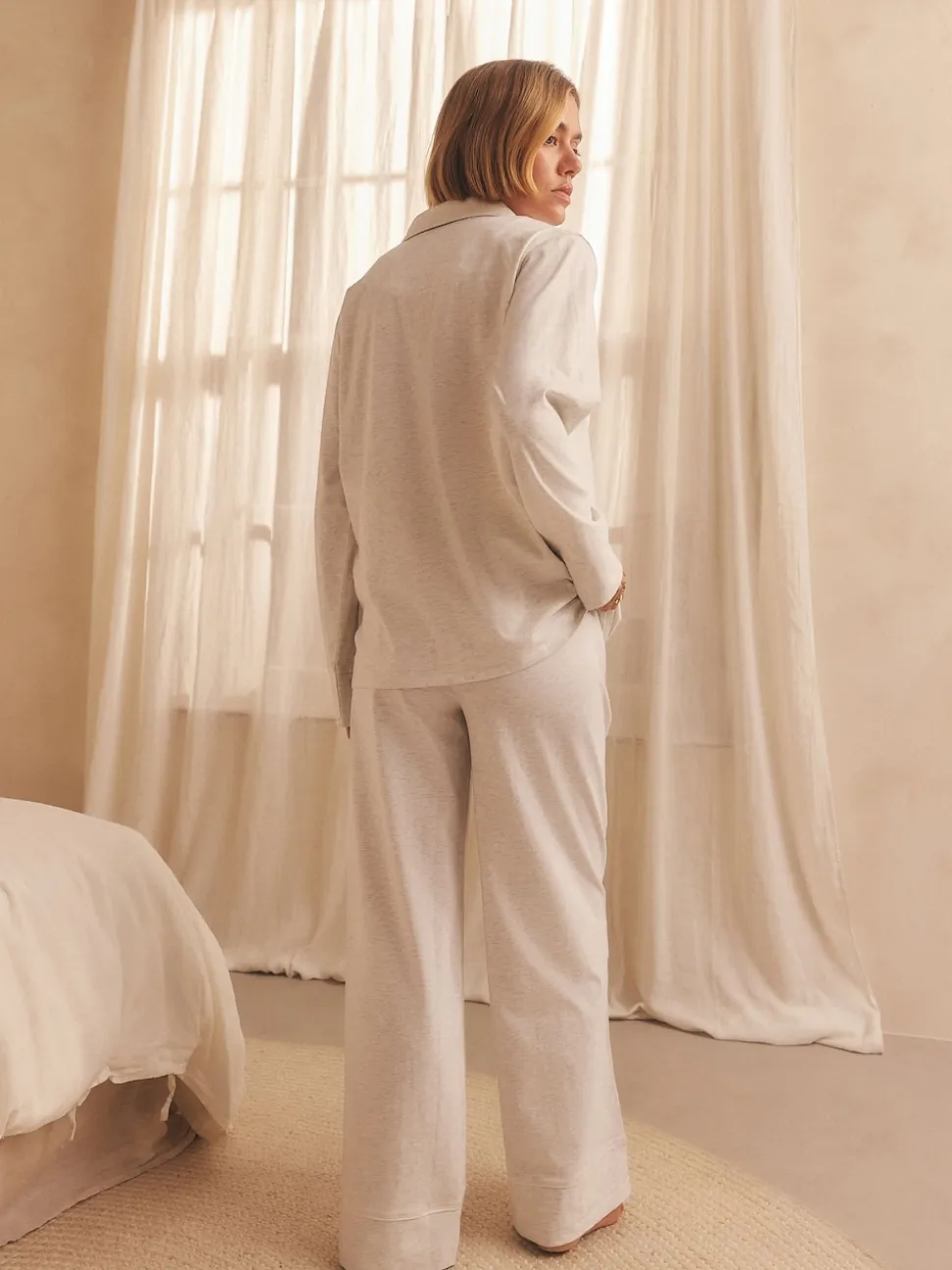 Gris - Pyjama en jersey boutonné