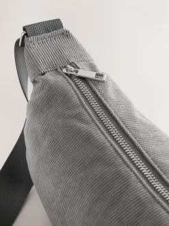 Gris - Sac à bandoulière effet velours côtelé