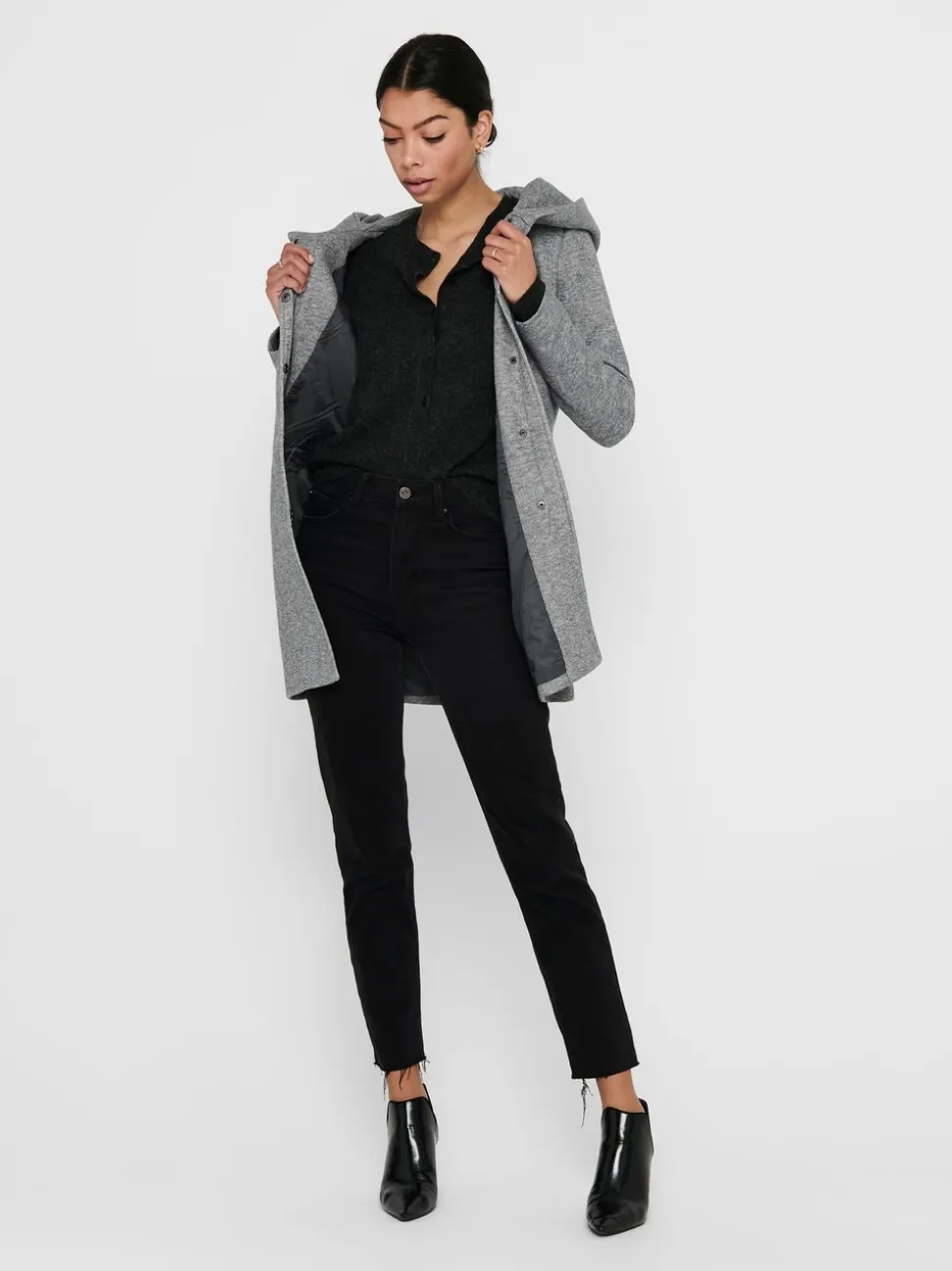 Gris - SEULEMENT Manteau intelligent à capuche