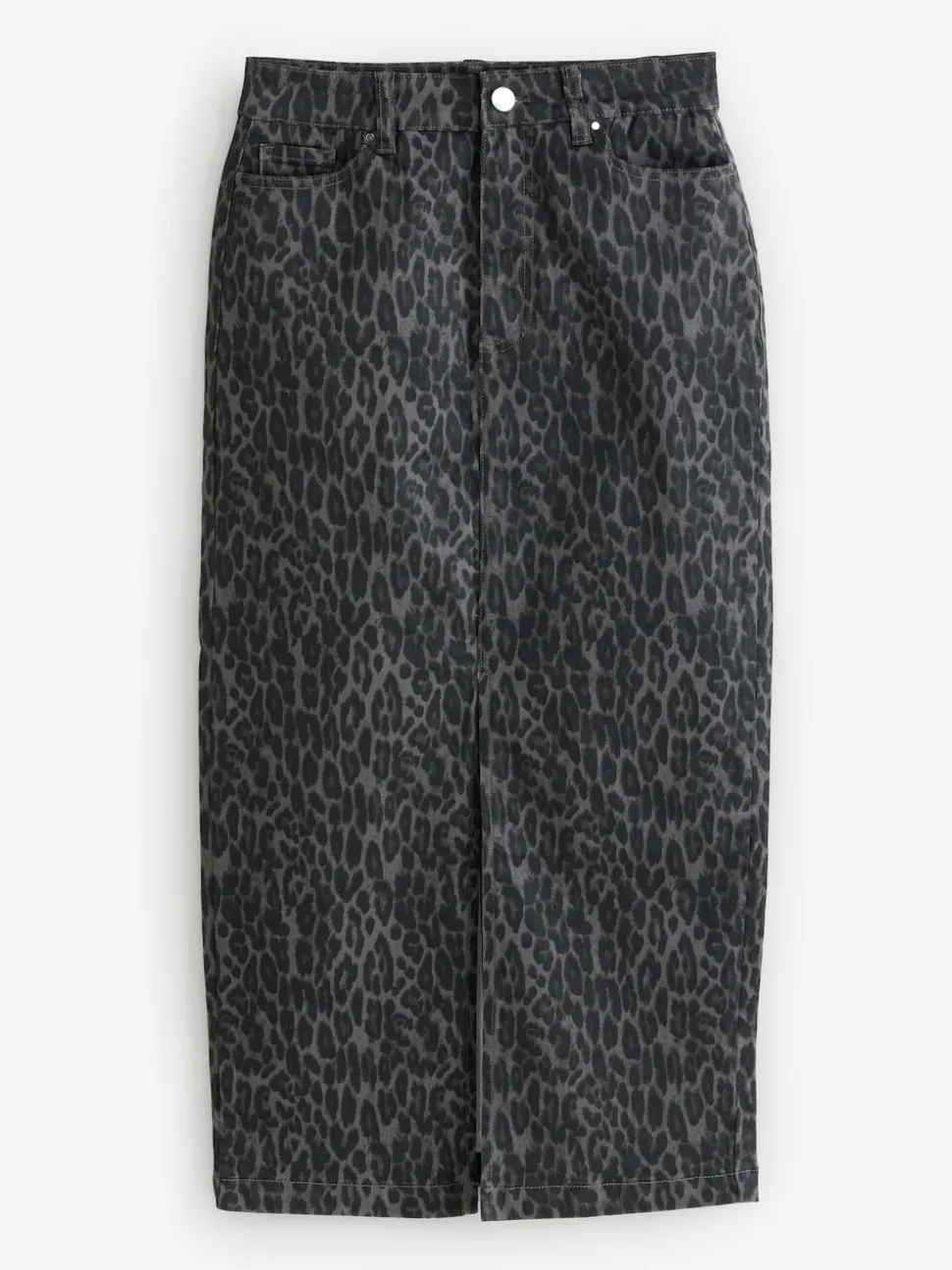 Gris - Sosandar Léopard Imprimé Denim Mi-long Jupes